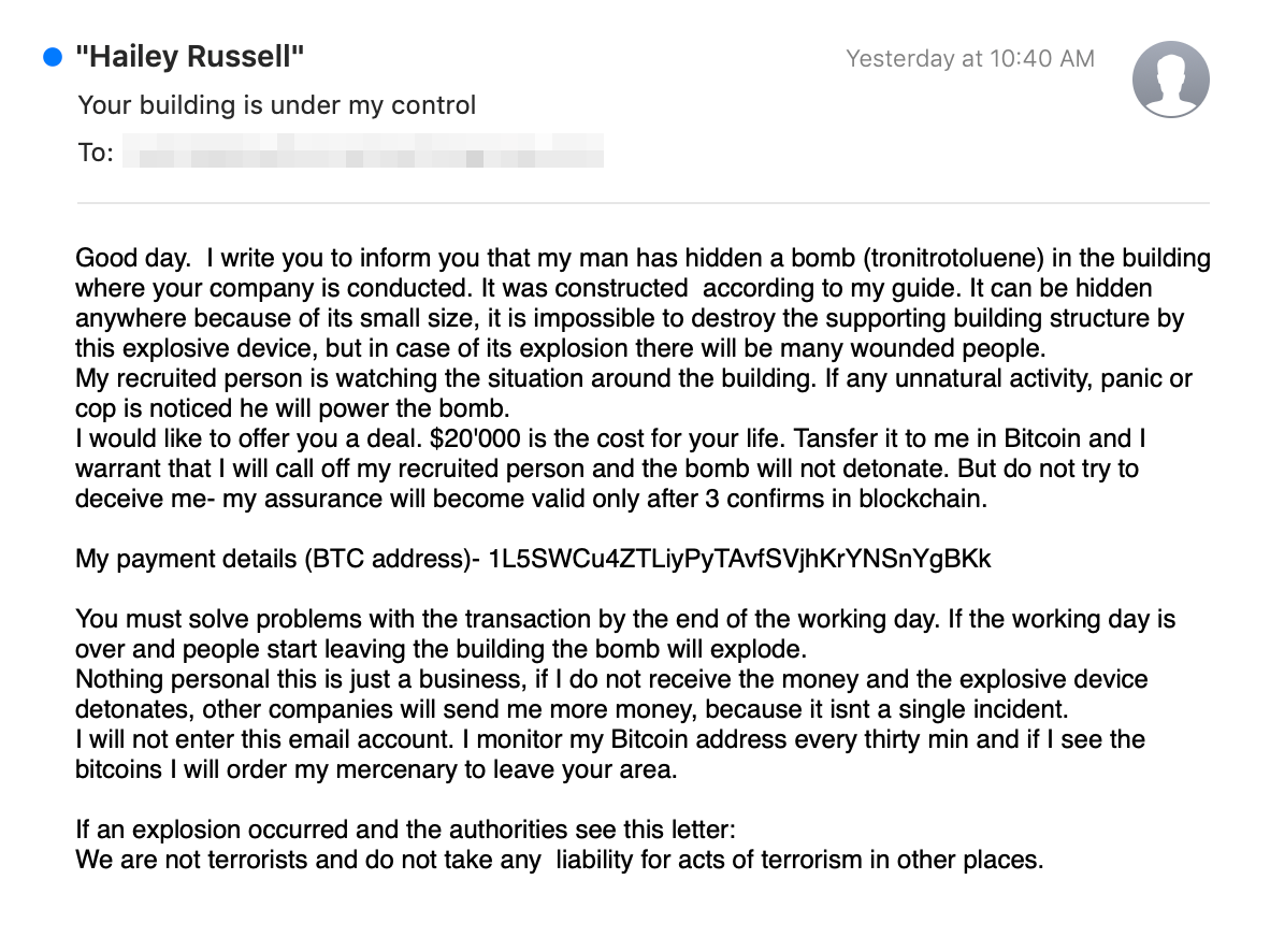 email asking for bitcoin