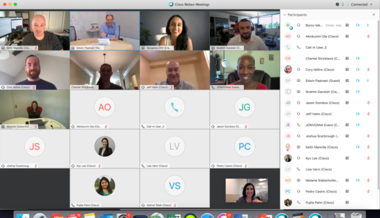 A screen grab of Burcu's team meeting with Edwin Paalvast over Webex.