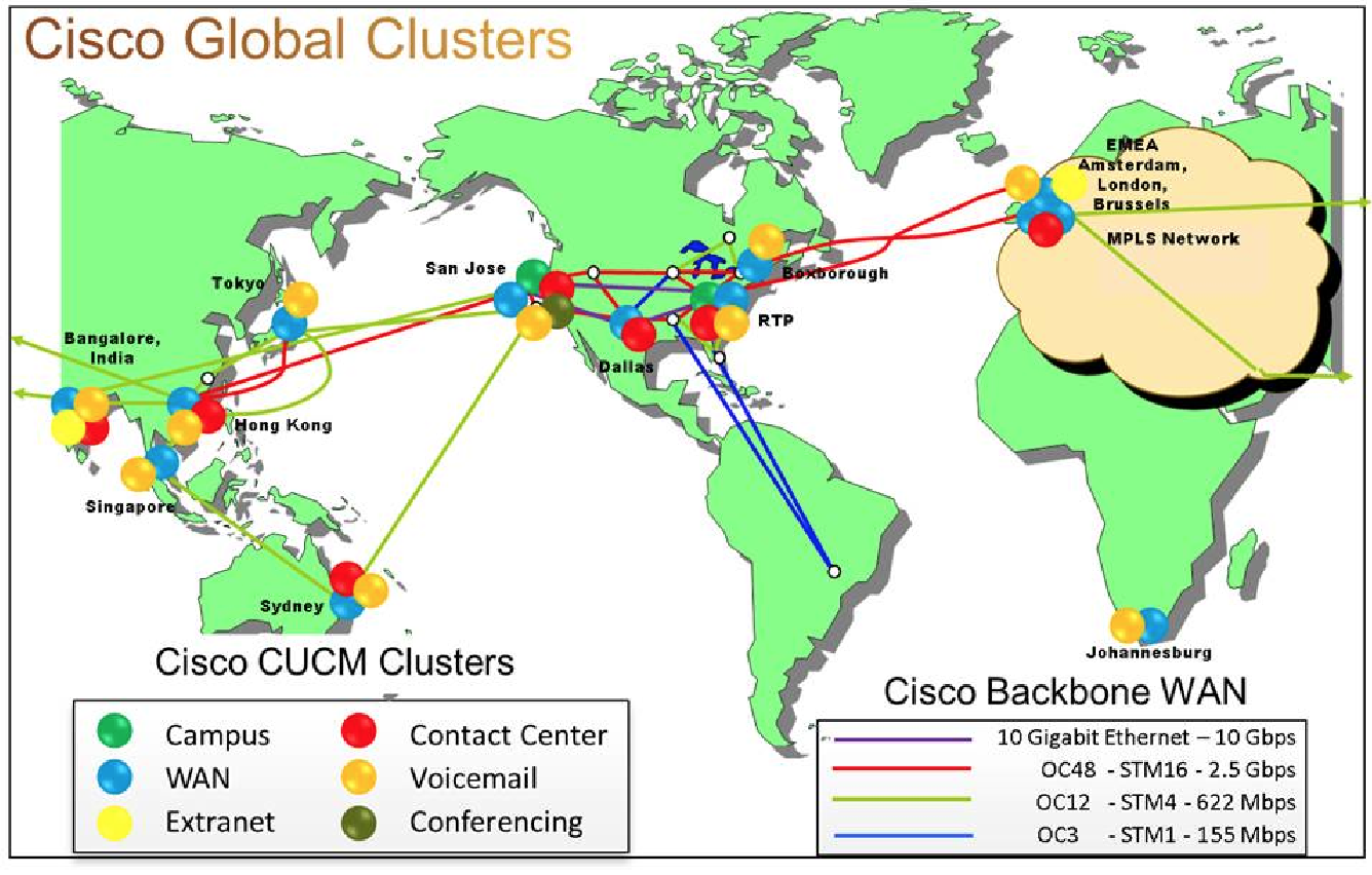 Map of Cisco IT CUCM Cluster locations