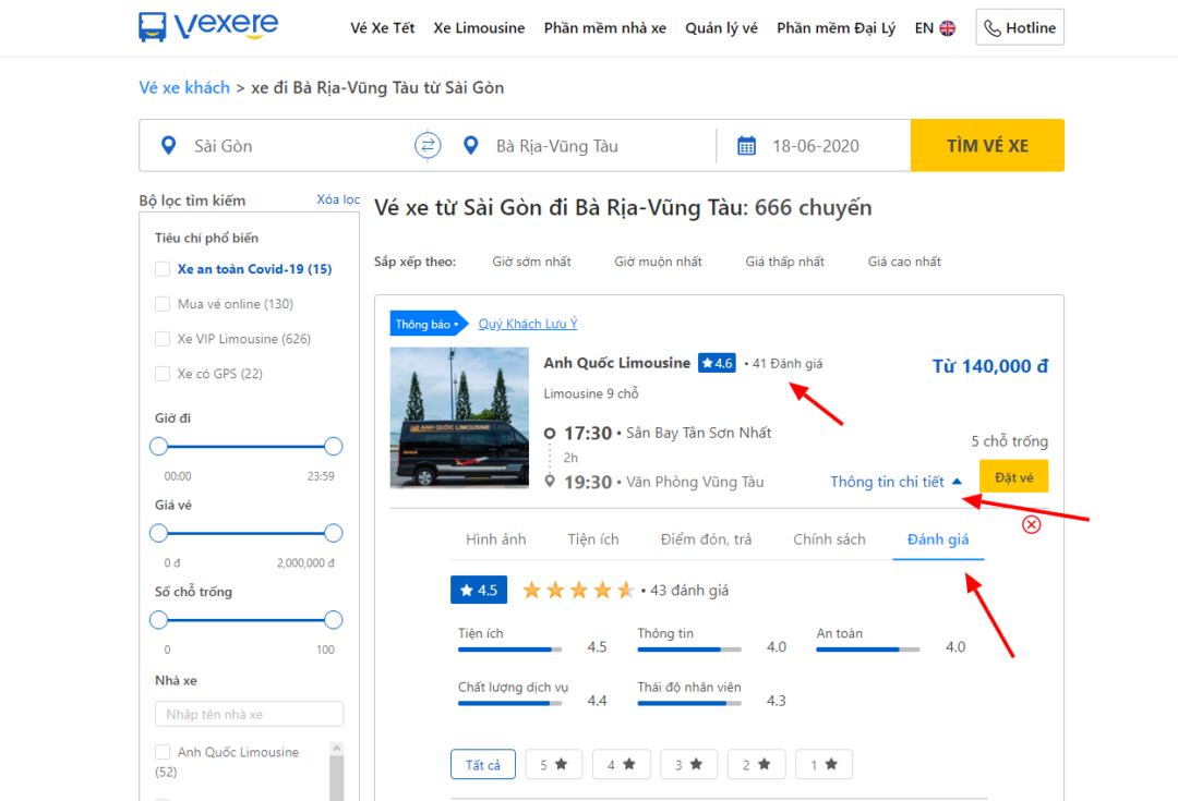 Xem đánh giá nhà xe tại trang đặt vé