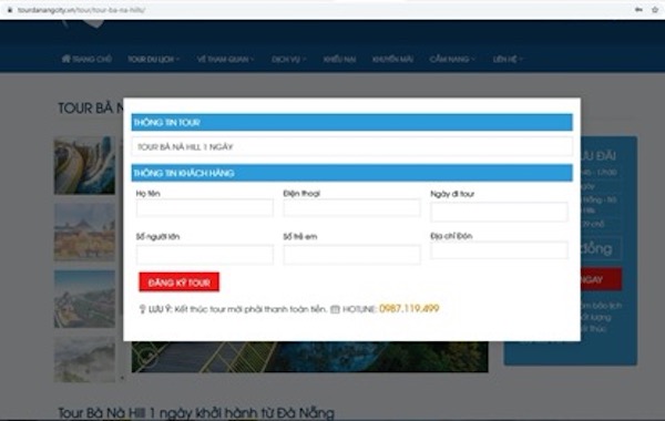 Đăng ký tour online tại website tourdanangcity.vn vô cùng dễ dàng