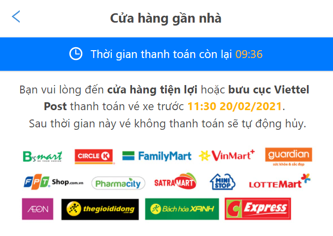 Một số của hàng gần nhà có hỗ trợ thanh toán vé