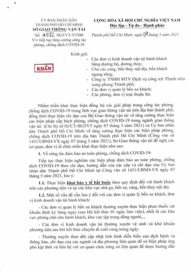 Công văn tăng cường các biện pháp phòng, chống dịch Covid