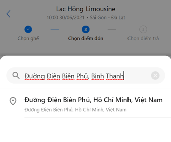 Nhập điểm đón/trả mong muốn