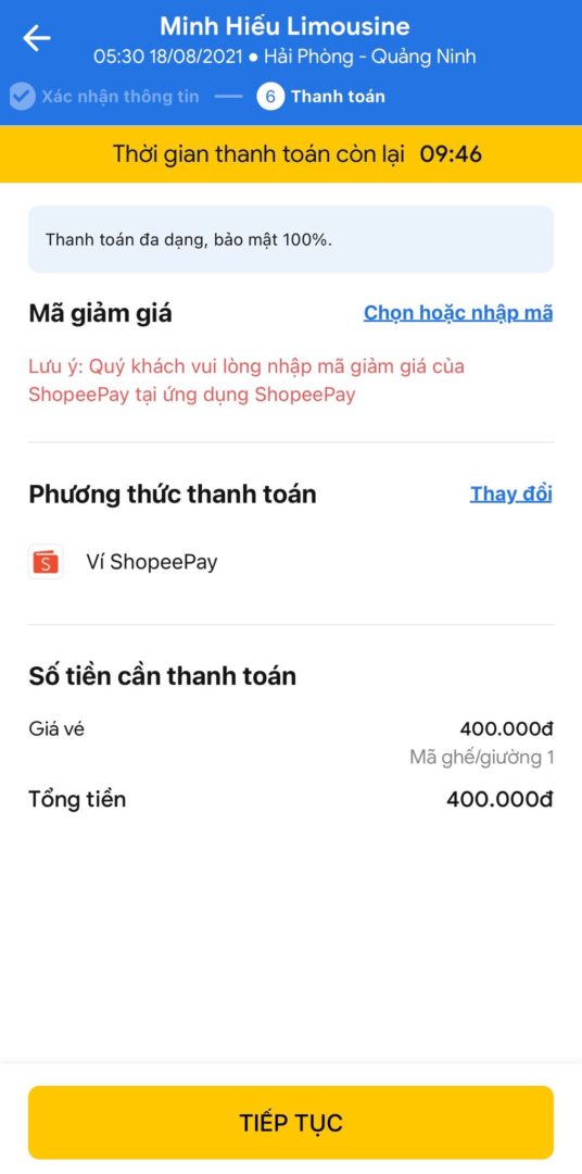 Chọn thanh toán bằng ví ShopeePay