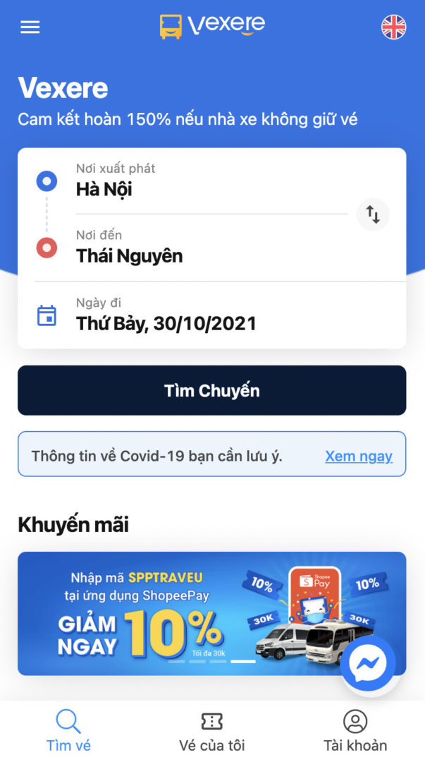 Đặt vé xe đi Thái Nguyên: Tìm chuyến