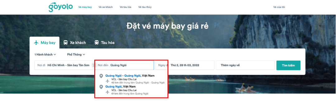 Goyolo.com: Tính năng tìm sân bay gần nhất