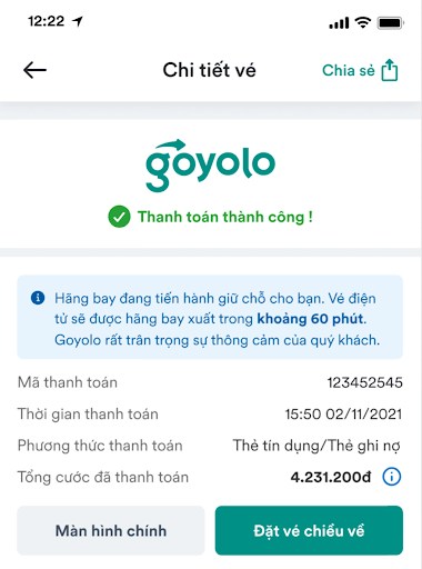 Goyolo.com: Tính năng đặt vé sát ngày khởi hành