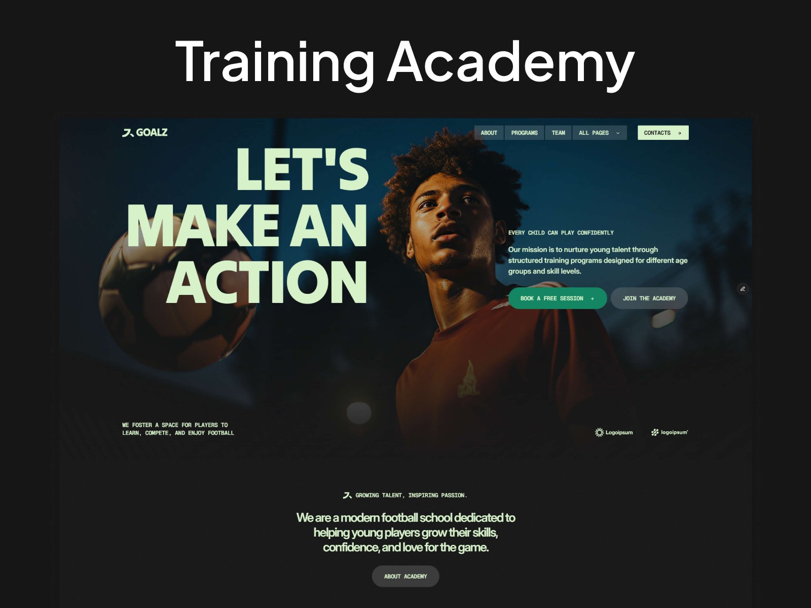 Goalz — Football Training Academy Template