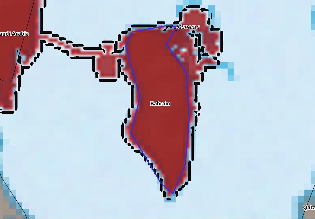 Map of Bahrain with world location, topography, capital city, and nearby major cities.