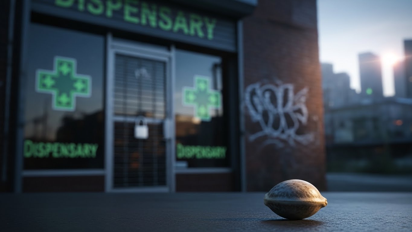 A close up of rare cannabis seeds in a glass vial