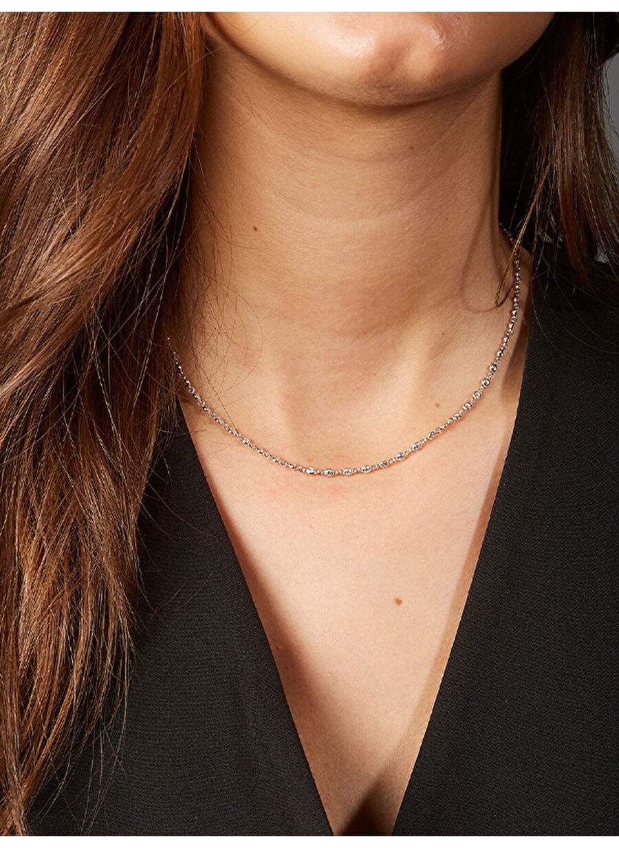 Damla Taşlı Zincir Choker mikron Ayar Altın/Rodyum Kaplama ( Ayar Gümüş Üzerine) Bedensiz
