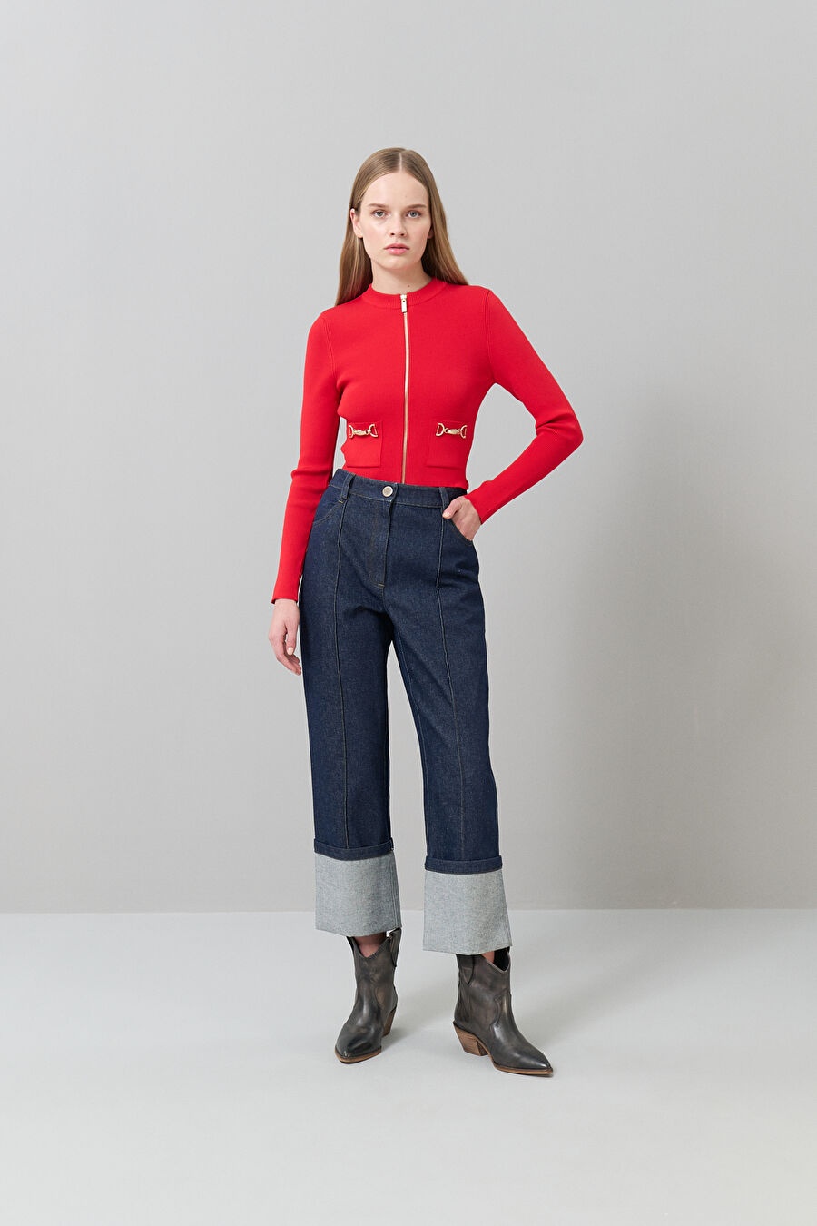 Double Paça Denim Pantolon Lacivert K_