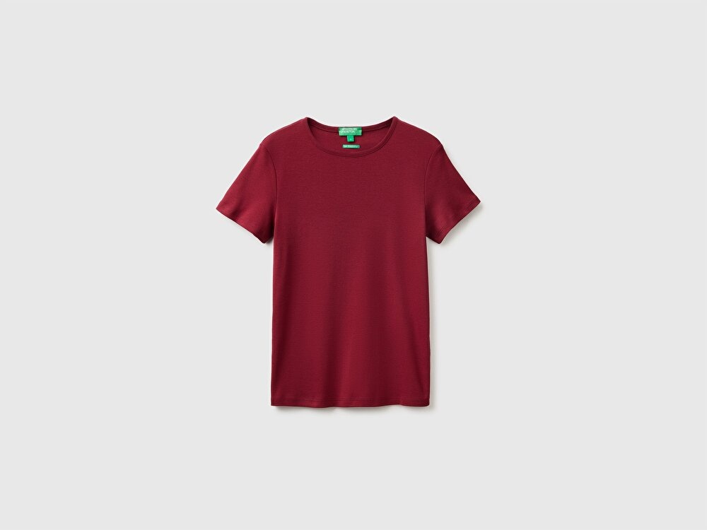 Benetton Kadın Mürdüm % Pamuk Bisiklet Yaka T-Shirt Kadın Mor
