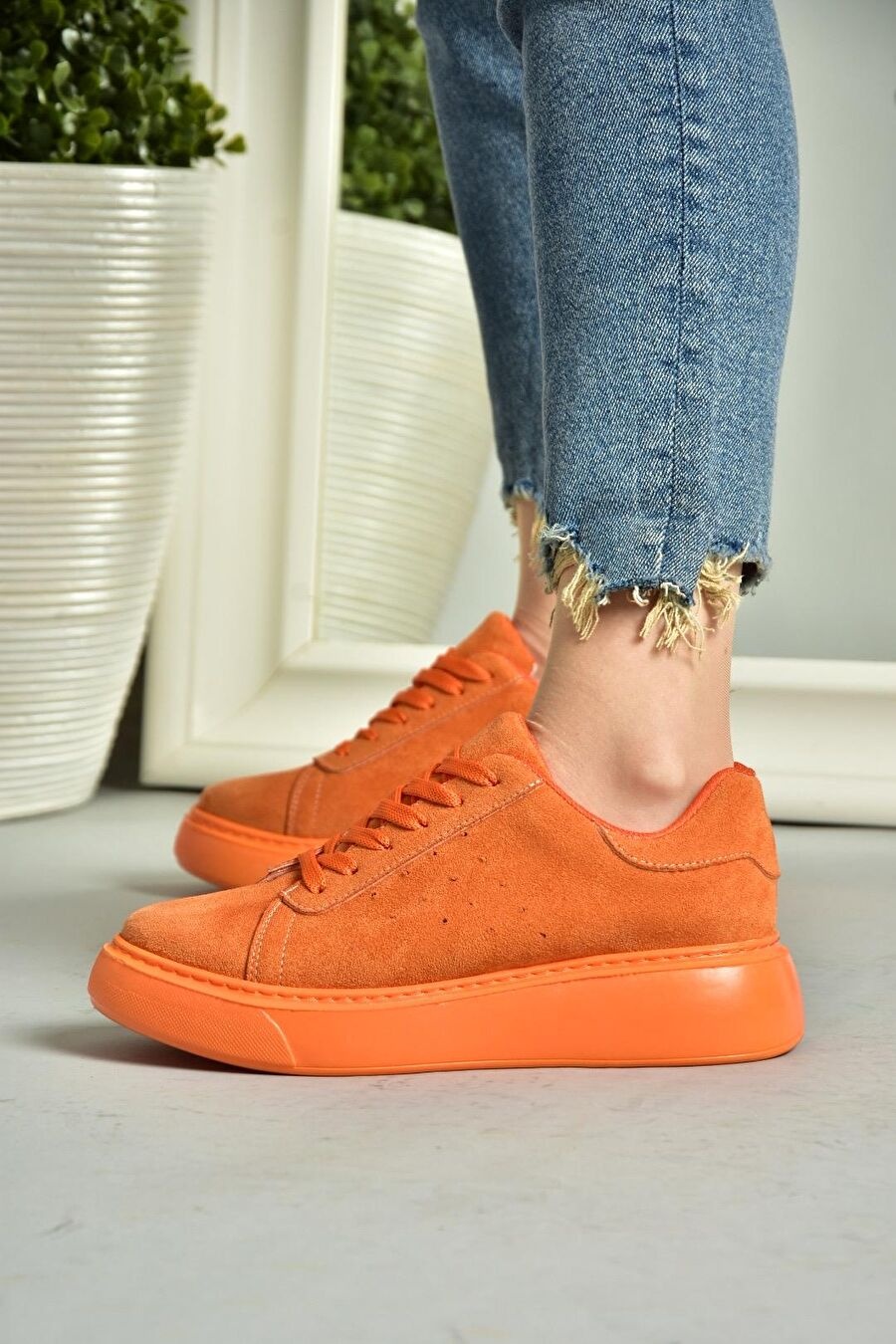 P Turuncu Süet Kadın Spor Ayakkabı Sneakers