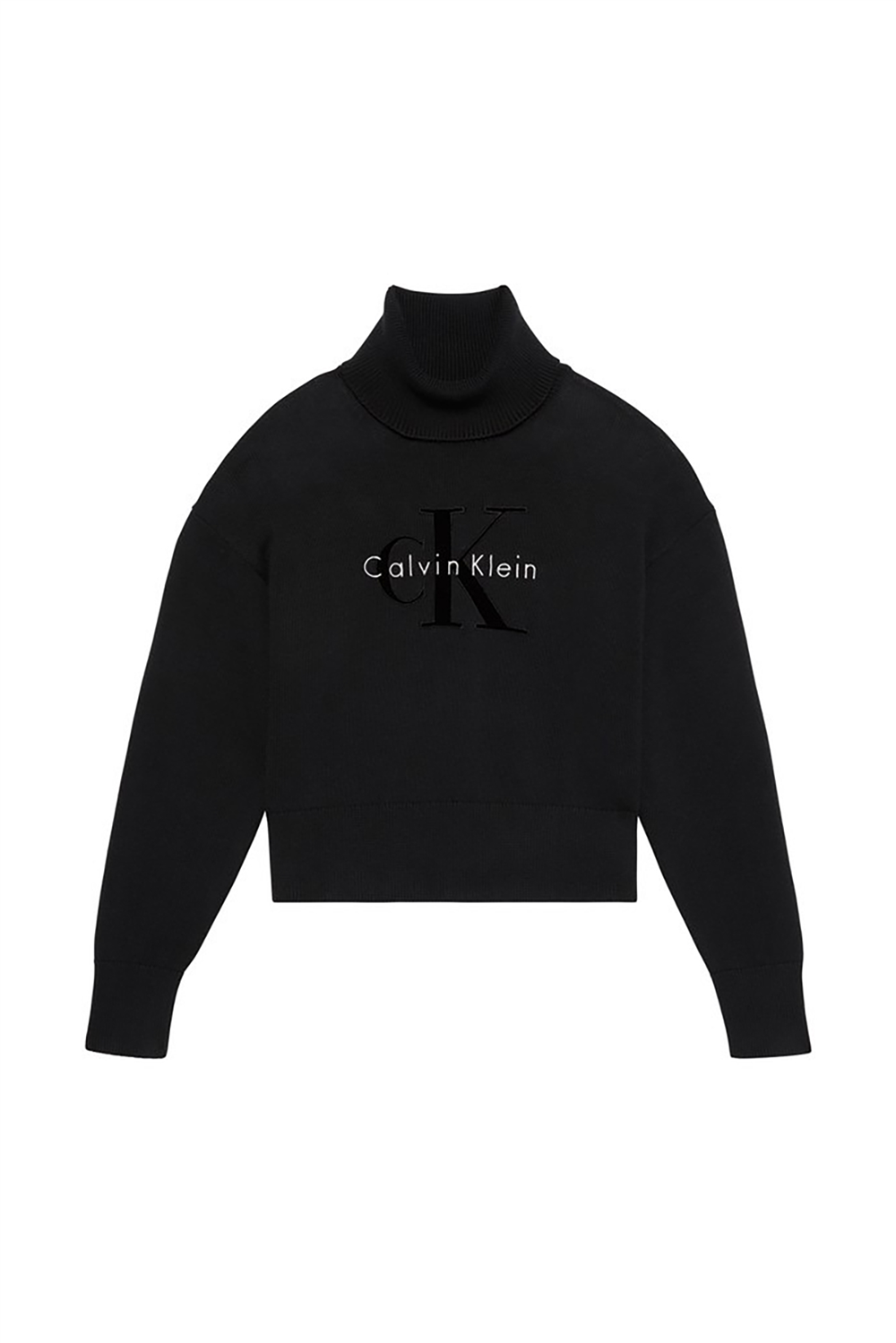 Calvin Klein Ls Logo Tneck Pullover Kadın Triko Siyah