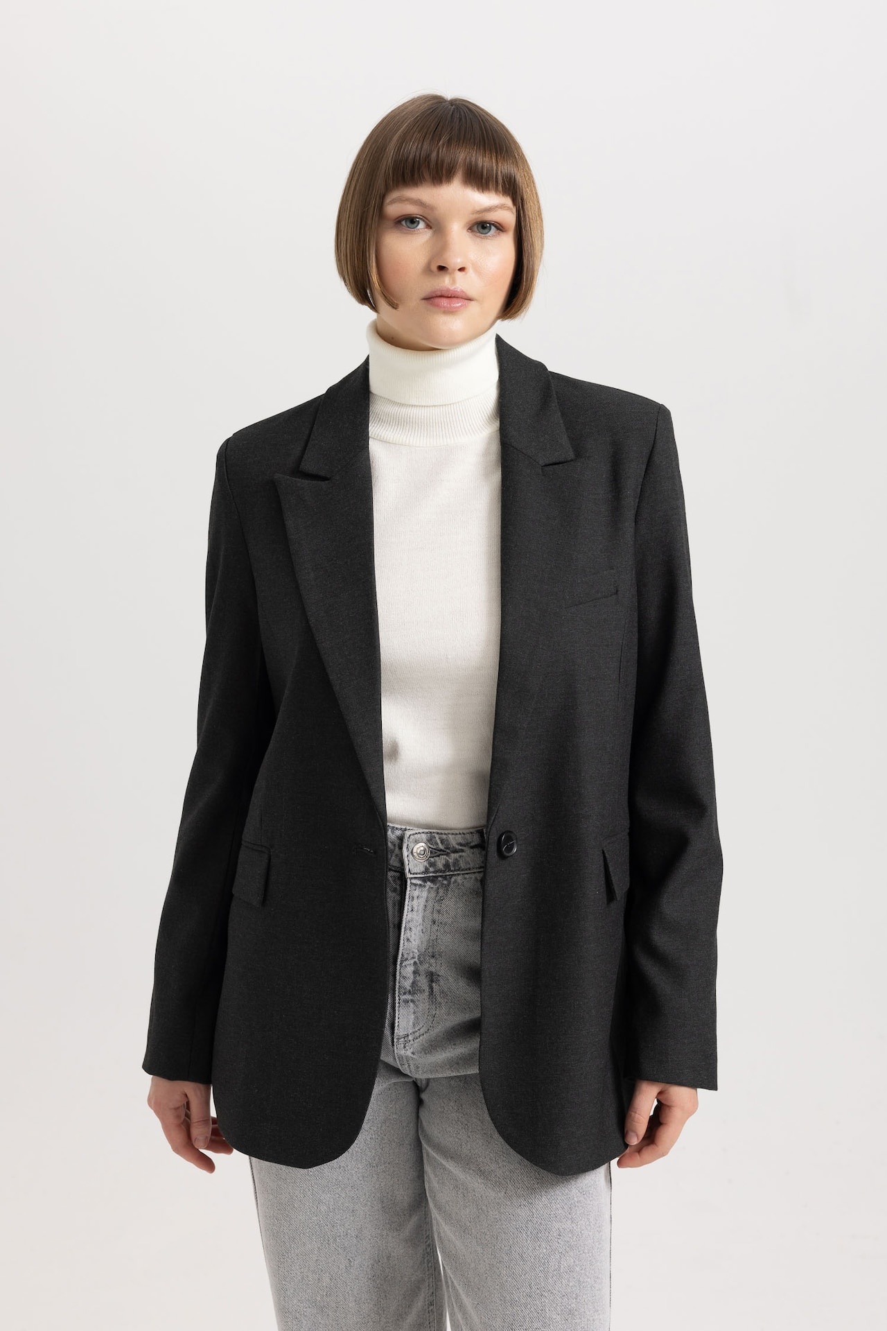 DeFacto Kadın Oversize Fit Blazer Ceket, Gri