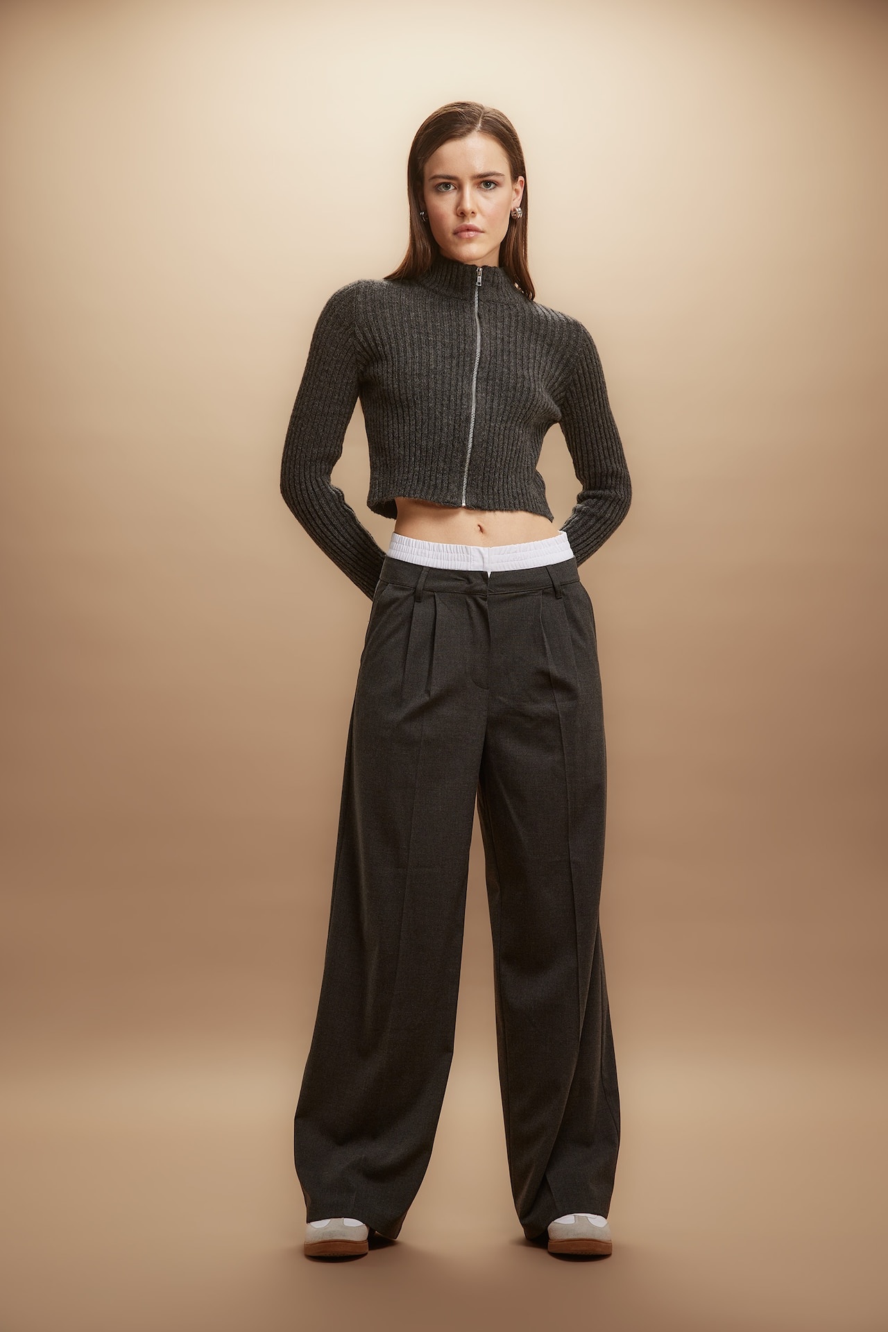 DeFacto Kadın Coool Wide Leg Fit Yüksek Bel Geniş Paça Pantolon, Antrasit