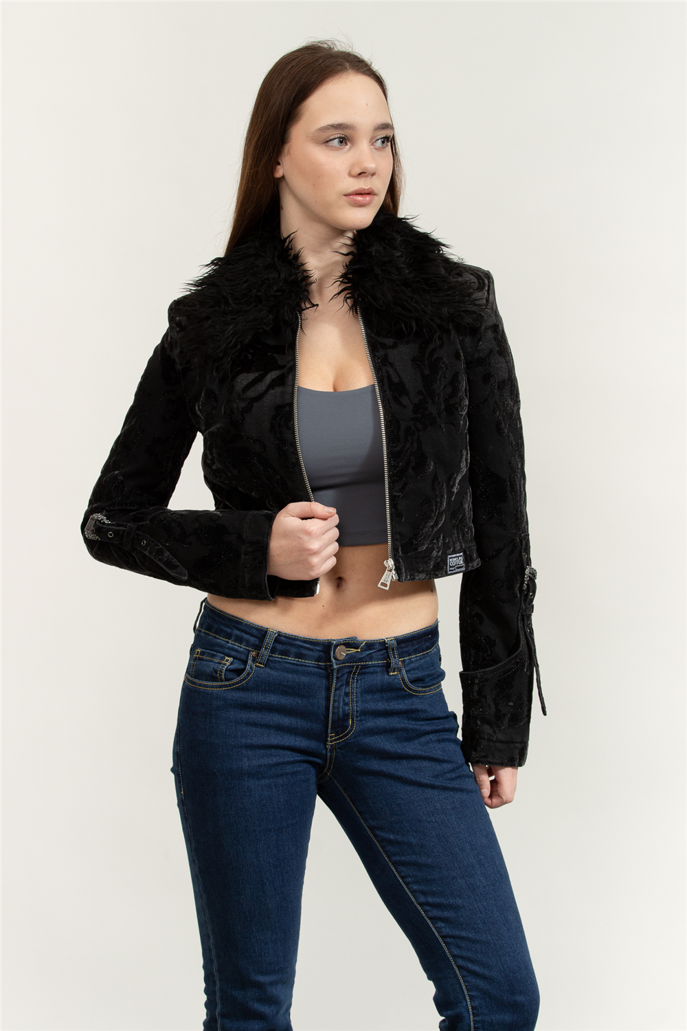 Versace Jeans Couture Flock Barocco Jacket Kadın Mont Siyah