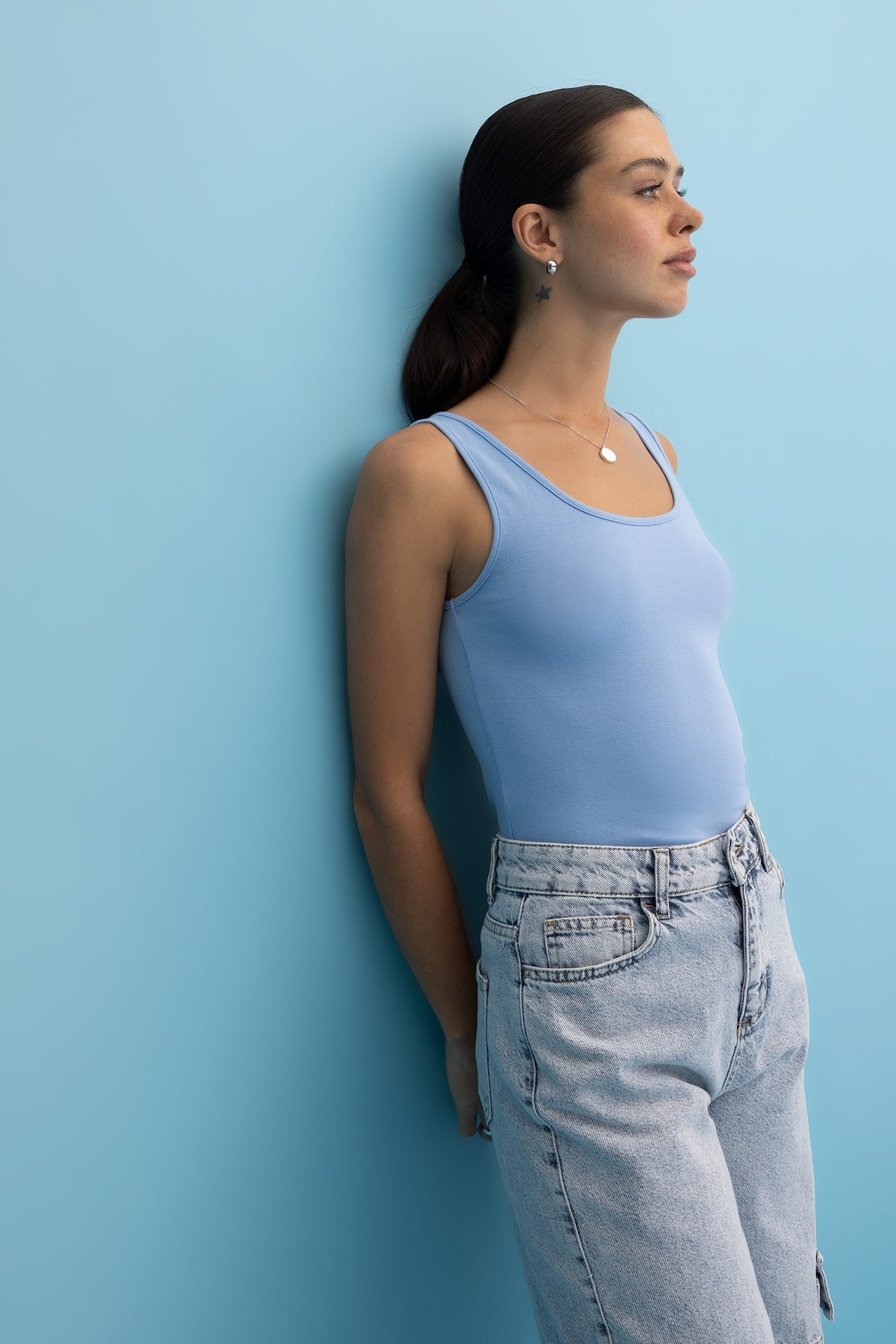 DeFacto Kadın Slim Fit Bisiklet Yaka Atlet, Mavi