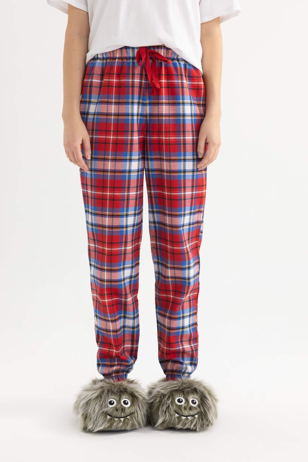DeFacto Kadın Fall in Love Regular Fit Ekose Desenli Flanel Pijama Altı, Kırmızı
