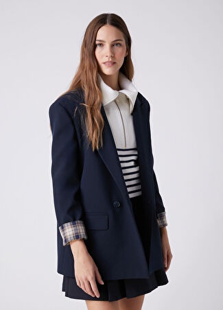 Beymen Club Kadın Lacivert Kol Ucu Garnili Blazer