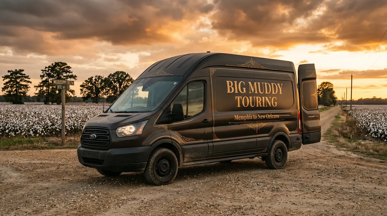 Big Muddy Ford Transit at a Delta cotton field