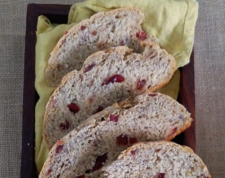 Whole Wheat Cranberry Walnut Sourdough Baguette (vegan)- 400 grams