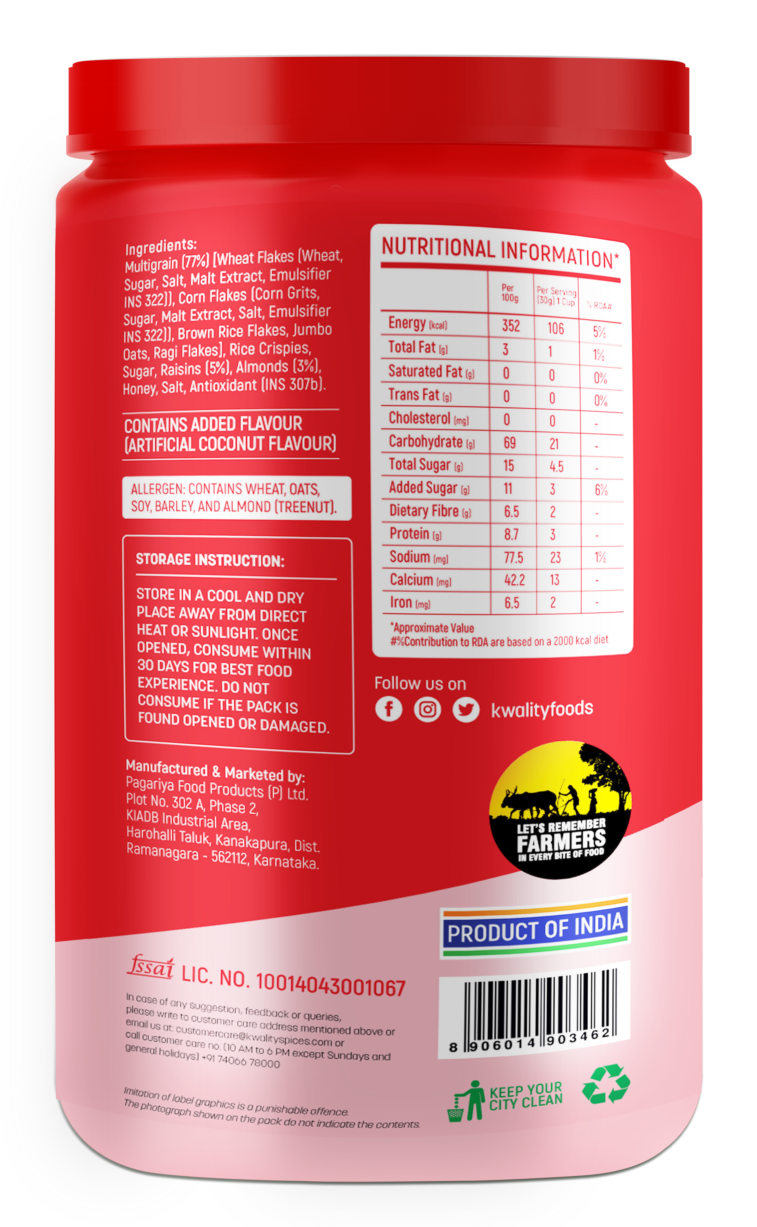 Kwality Muesli Crunchy Almond,Raisins - Muesli Fruit and Nut combo 1kg Jar