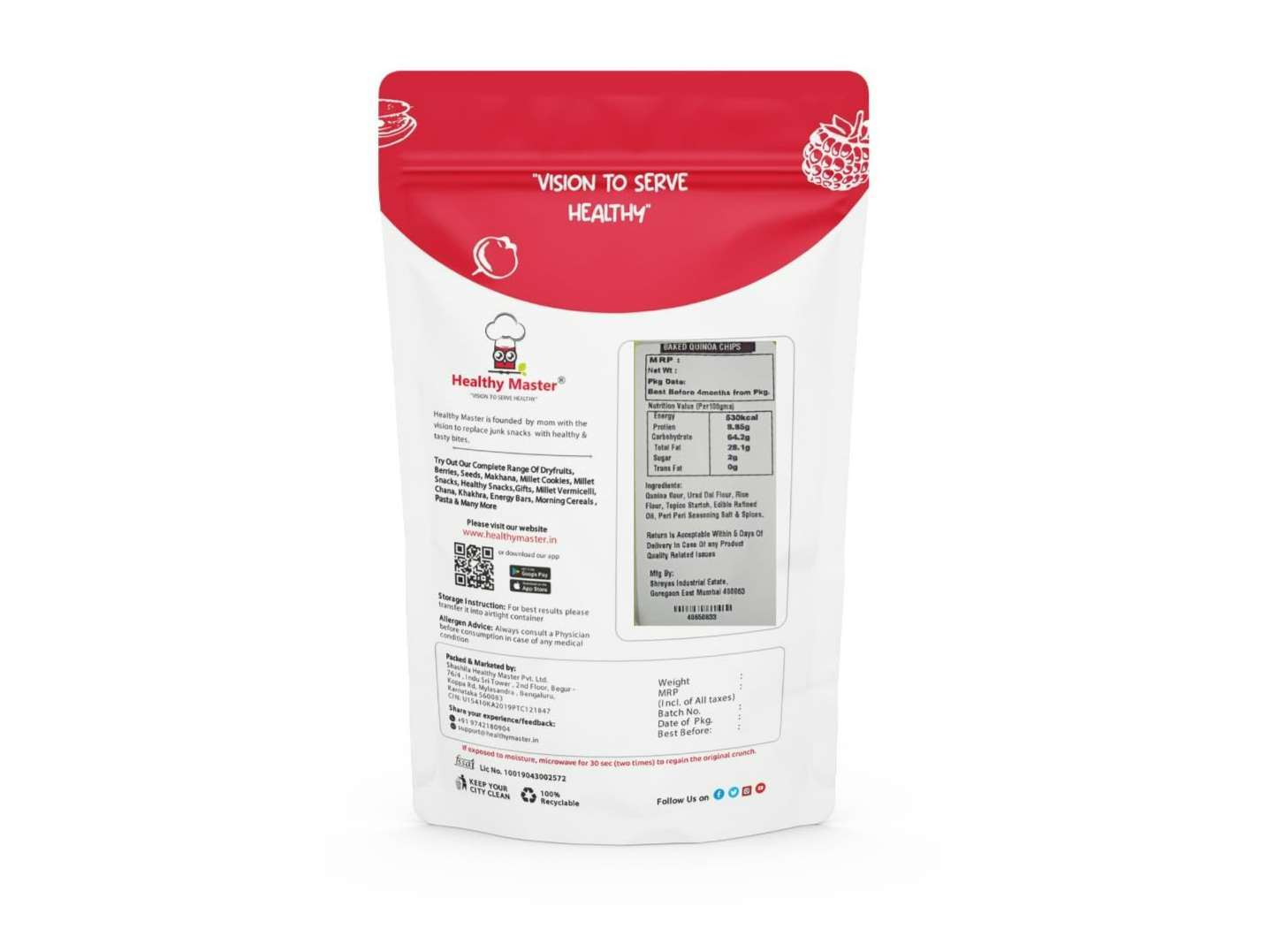 Healthy Master Quinoa Chips Peri-Peri | Baked & Delicious Snack  - 500 Gram