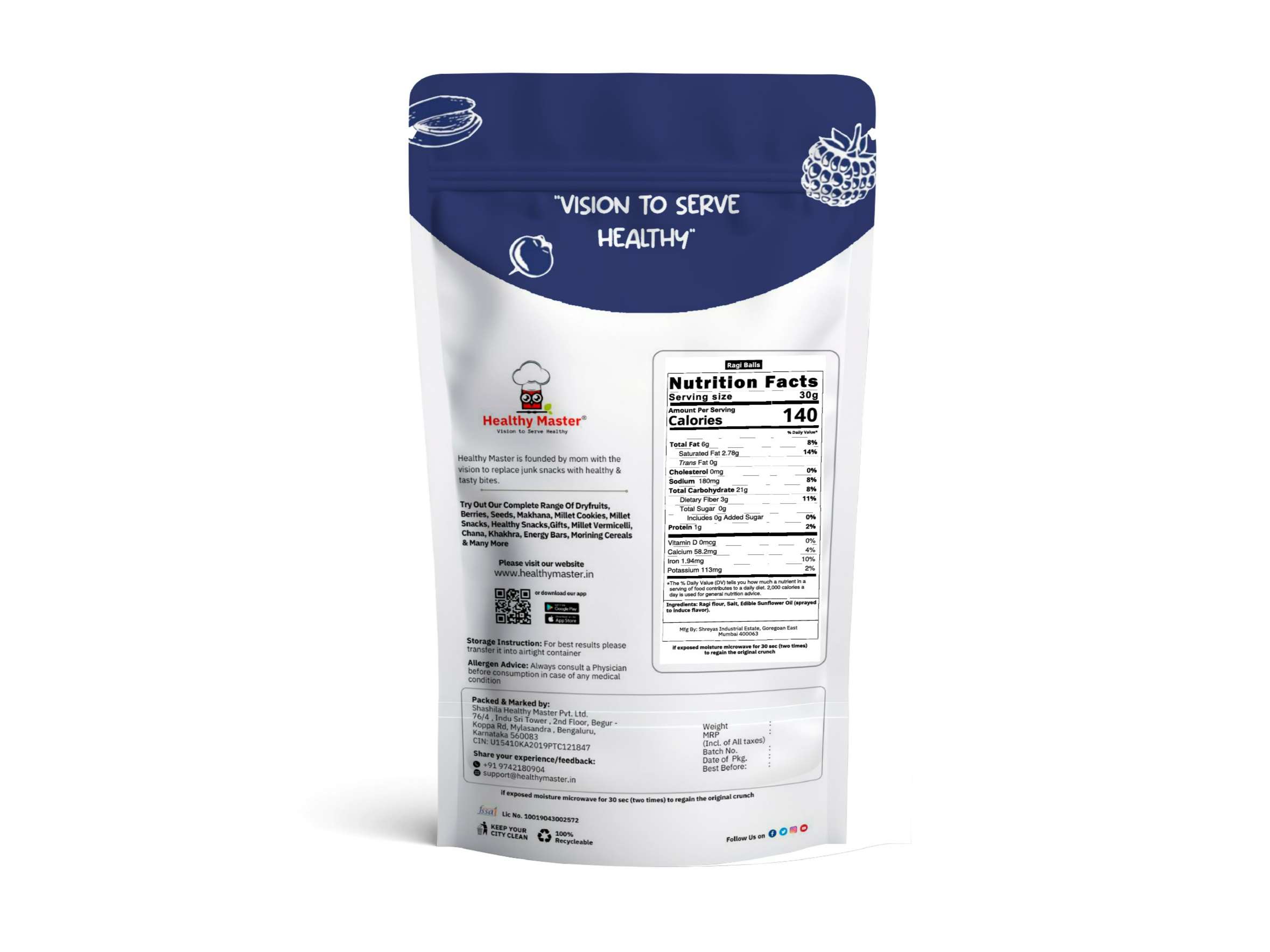 Healthy Master Ragi Balls | High in Protein (Salted Flavour)  - 150 Gram