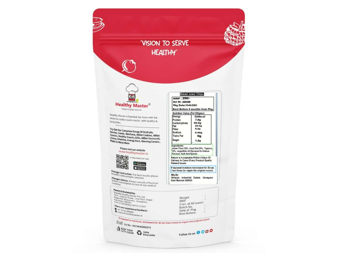 Healthy Master Jowar Chips - Baked and Nutritious (Classic Masala)  - 1000 Gram