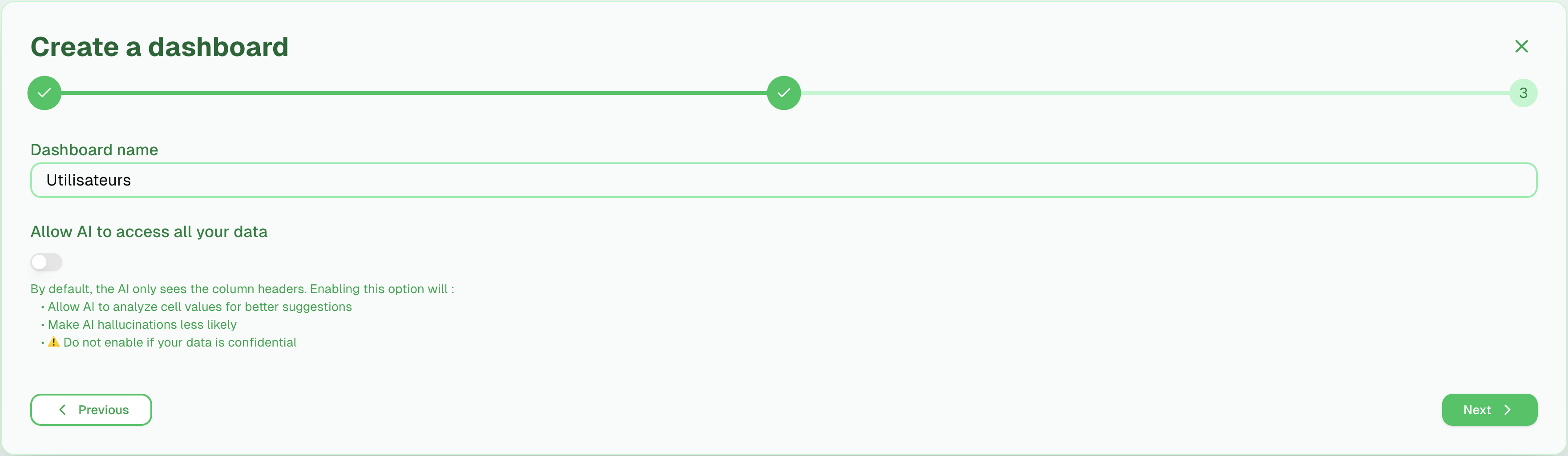 Second step - Select data and configure visualization