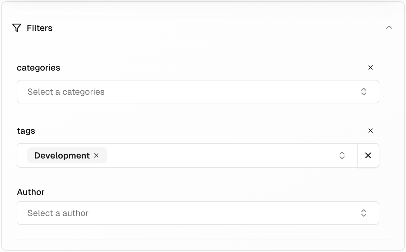 Filter panel showing column filter options