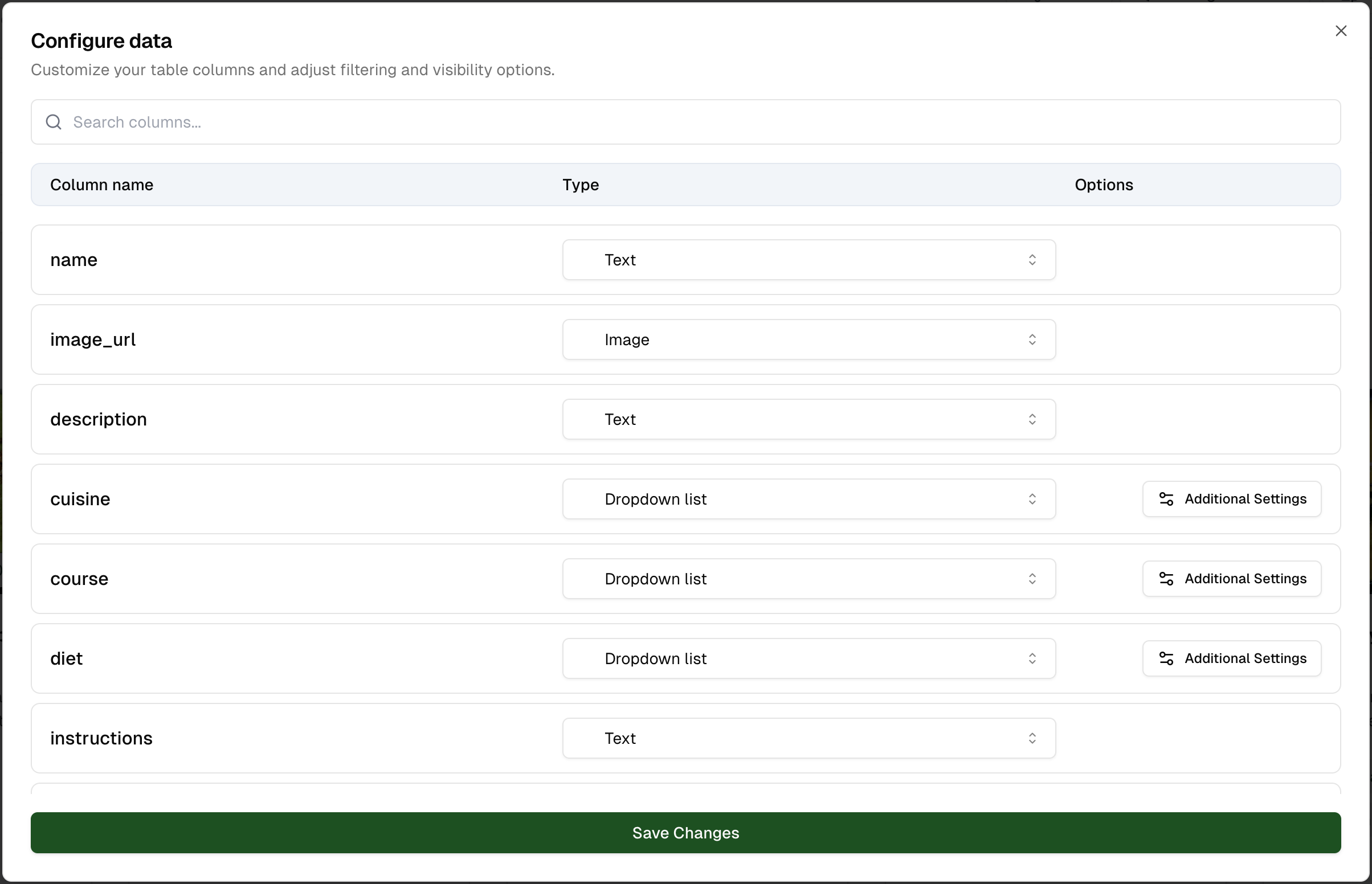 Data configuration interface