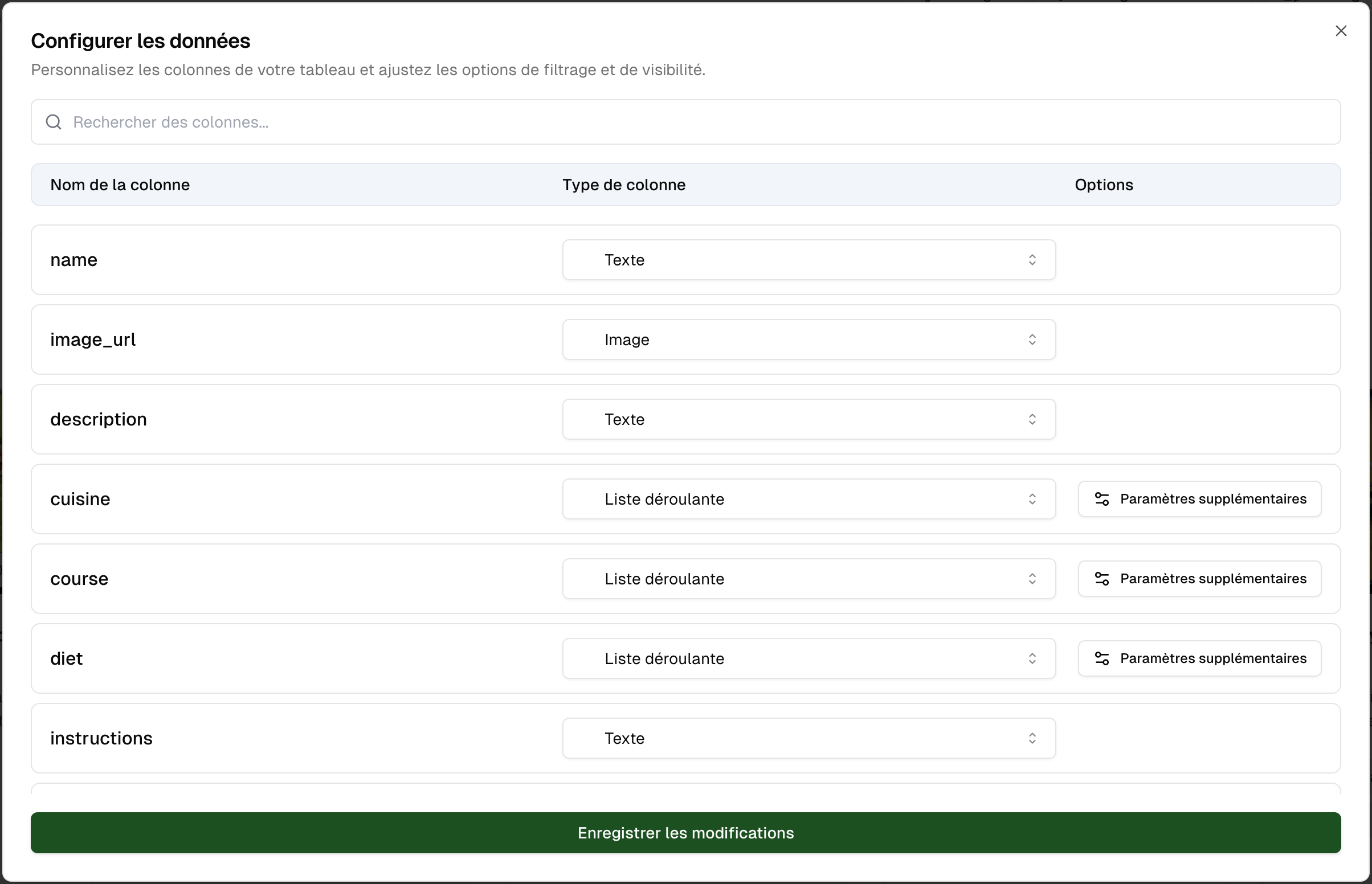 Data configuration interface