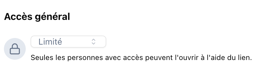 Modal de partage avec section Accès général