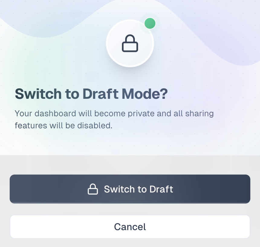 Modal showing the 'Switch to Draft' option highlighted after clicking the 'Published' button.