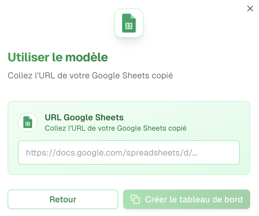 Saisie de l'URL Google Sheets dans Boardly