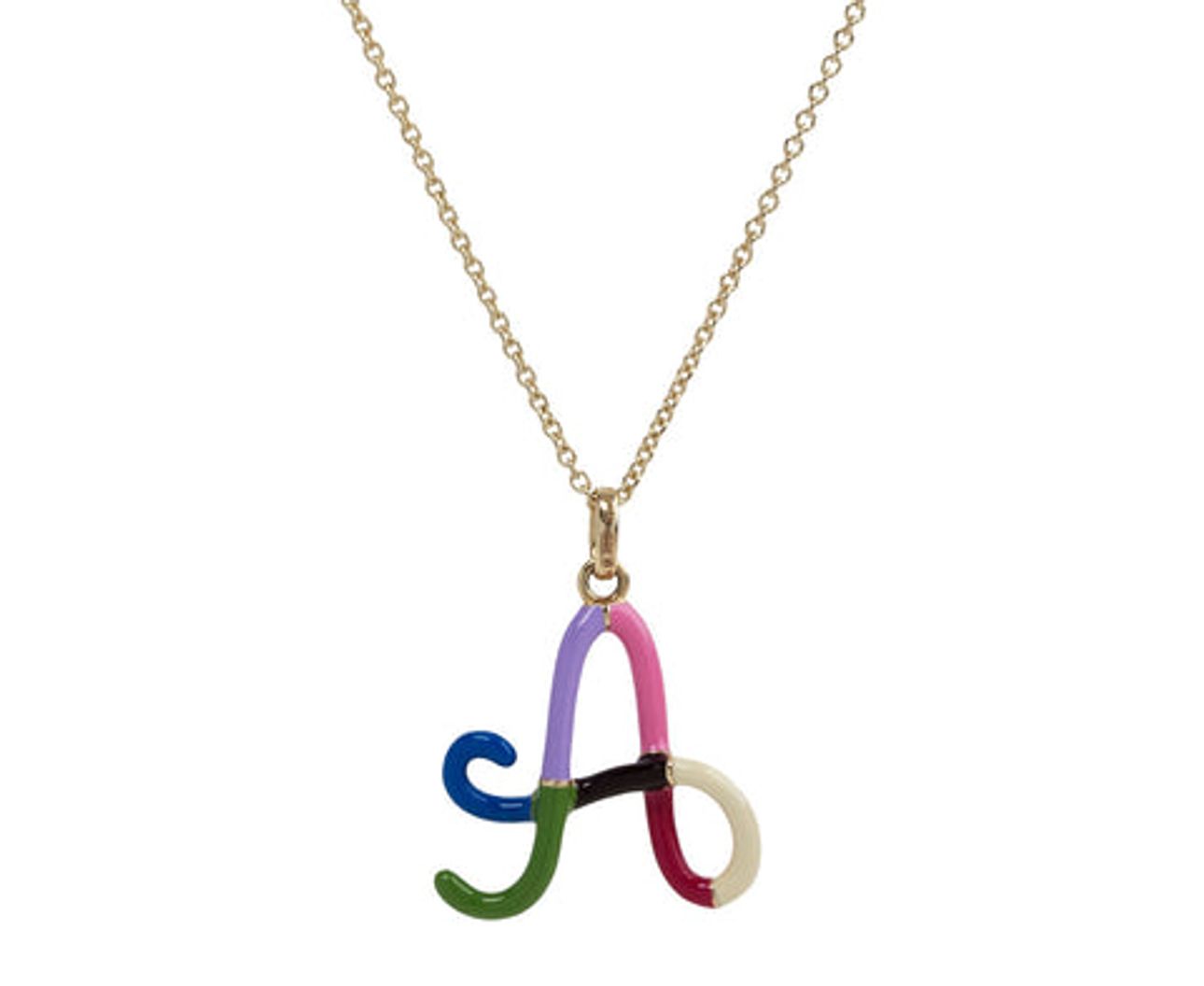 Rainbow Enamel 'A' Pendant Necklace