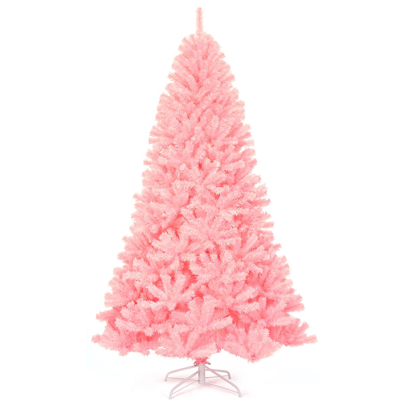 Gymax 7.5ft Pink Artificial Christmas Tree Hinged Spruce Full Tree w/ Metal Stand - Walmart.com