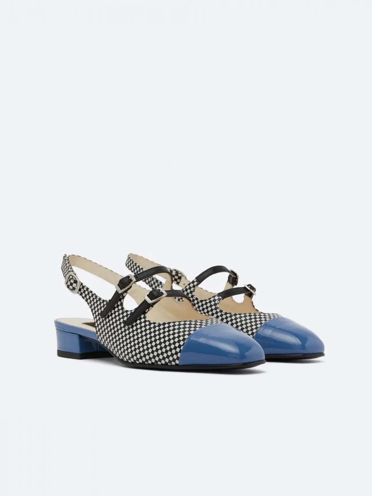 ABRICOT Black and white upcycled leather and blue patent leatherslingback Mary Janes | Carel Paris