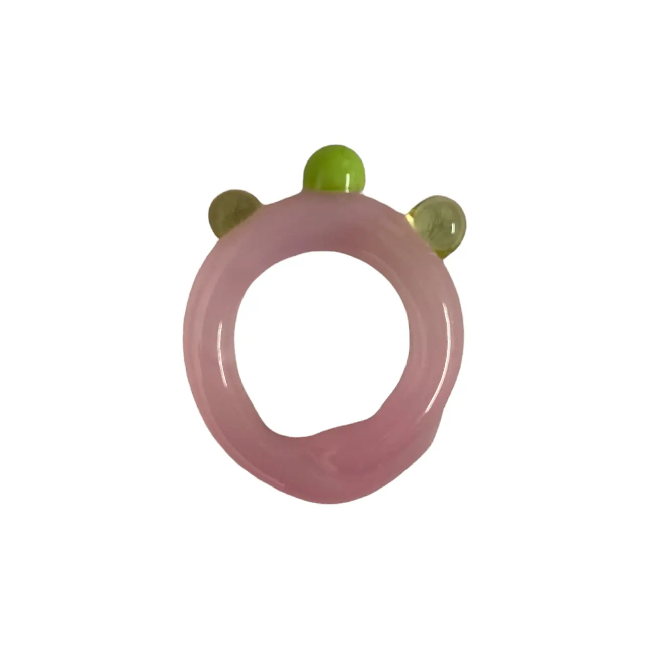 Pink Quartz Green Bubble Murano Glass Ring