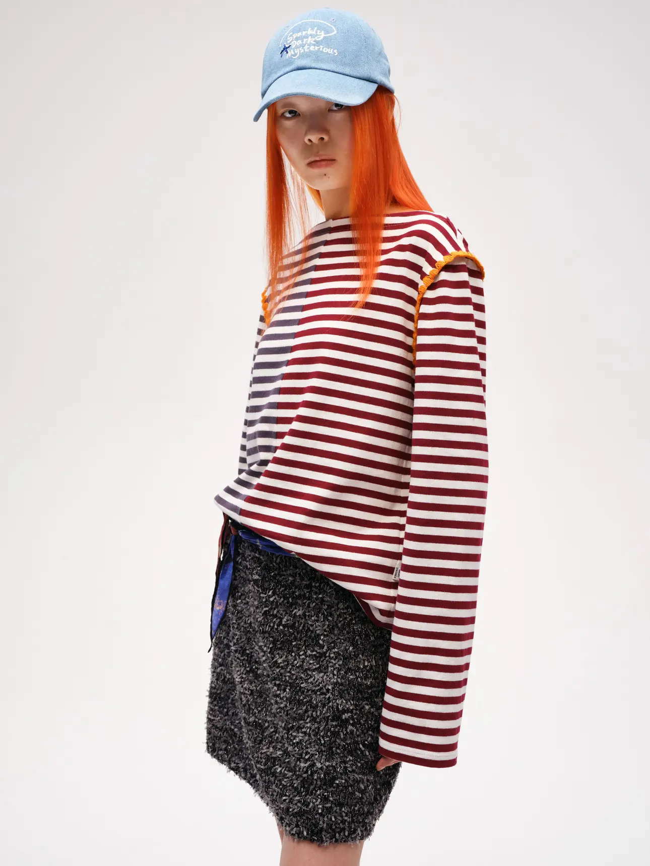 Color Block Striped Shell Embroidered T-shirt | Short Sentence