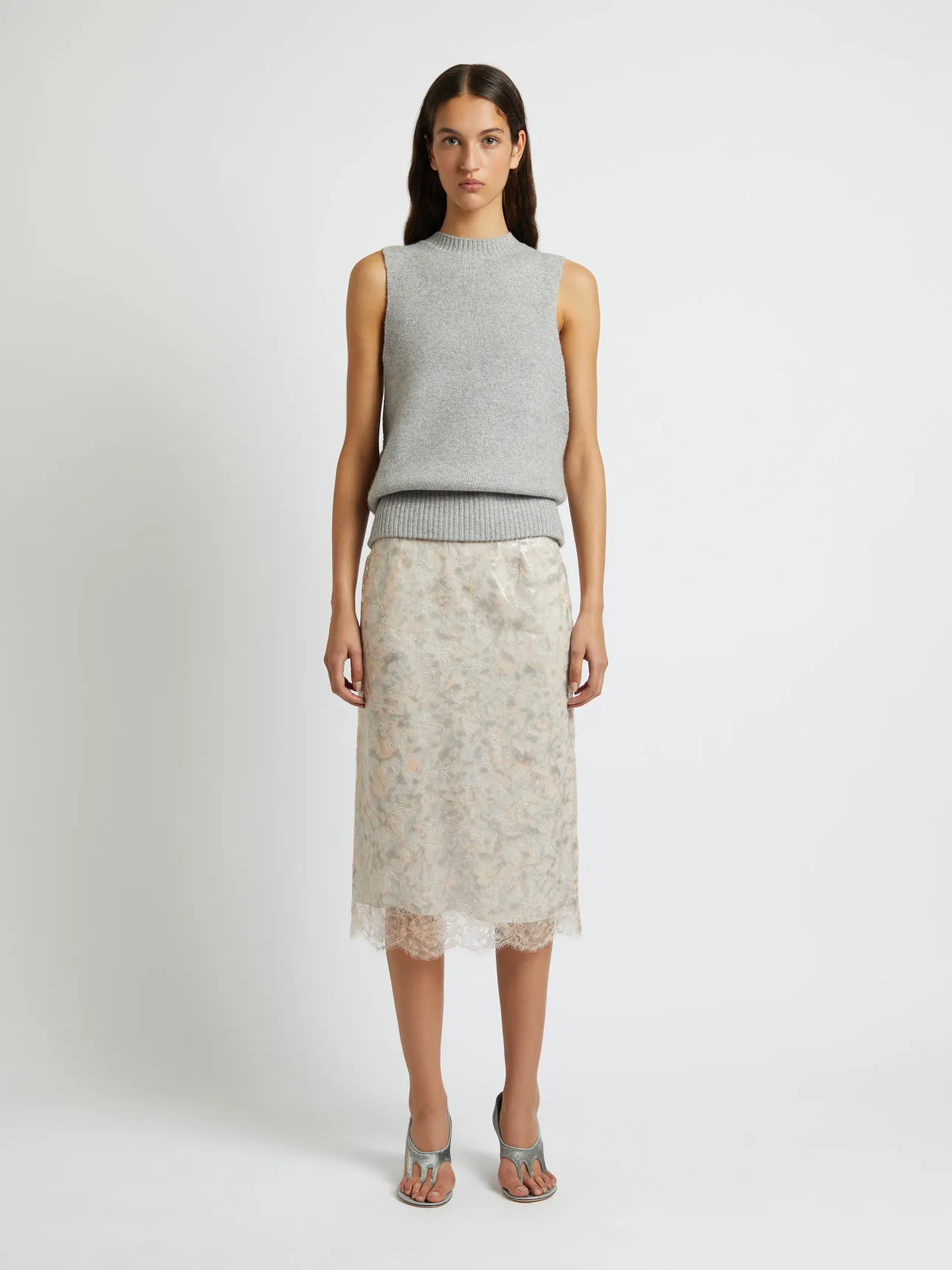 Christopher Esber | Laminated Lace Skirt Chalk