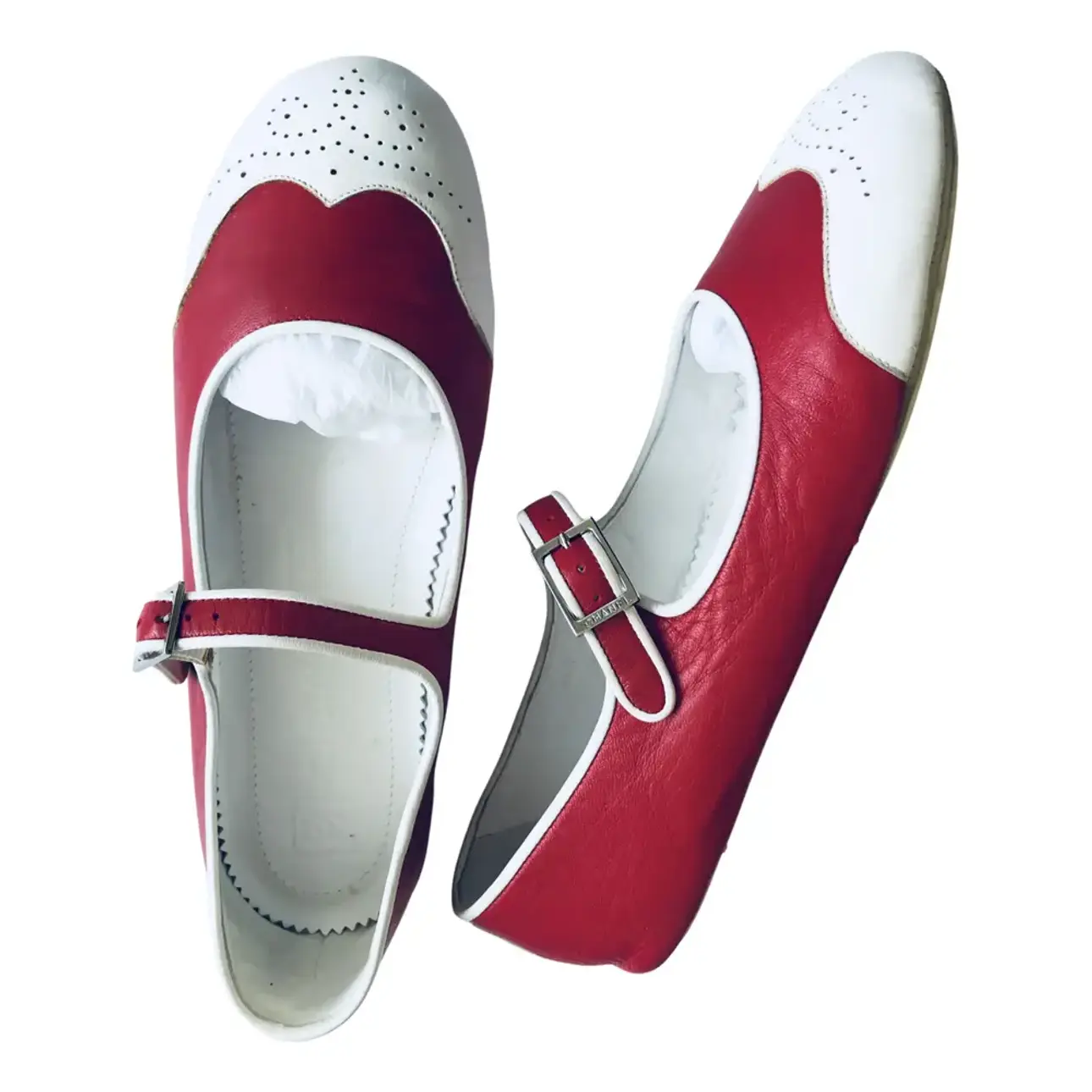 Leather ballet flats Chanel Red size 38 EU in Leather - 30428951