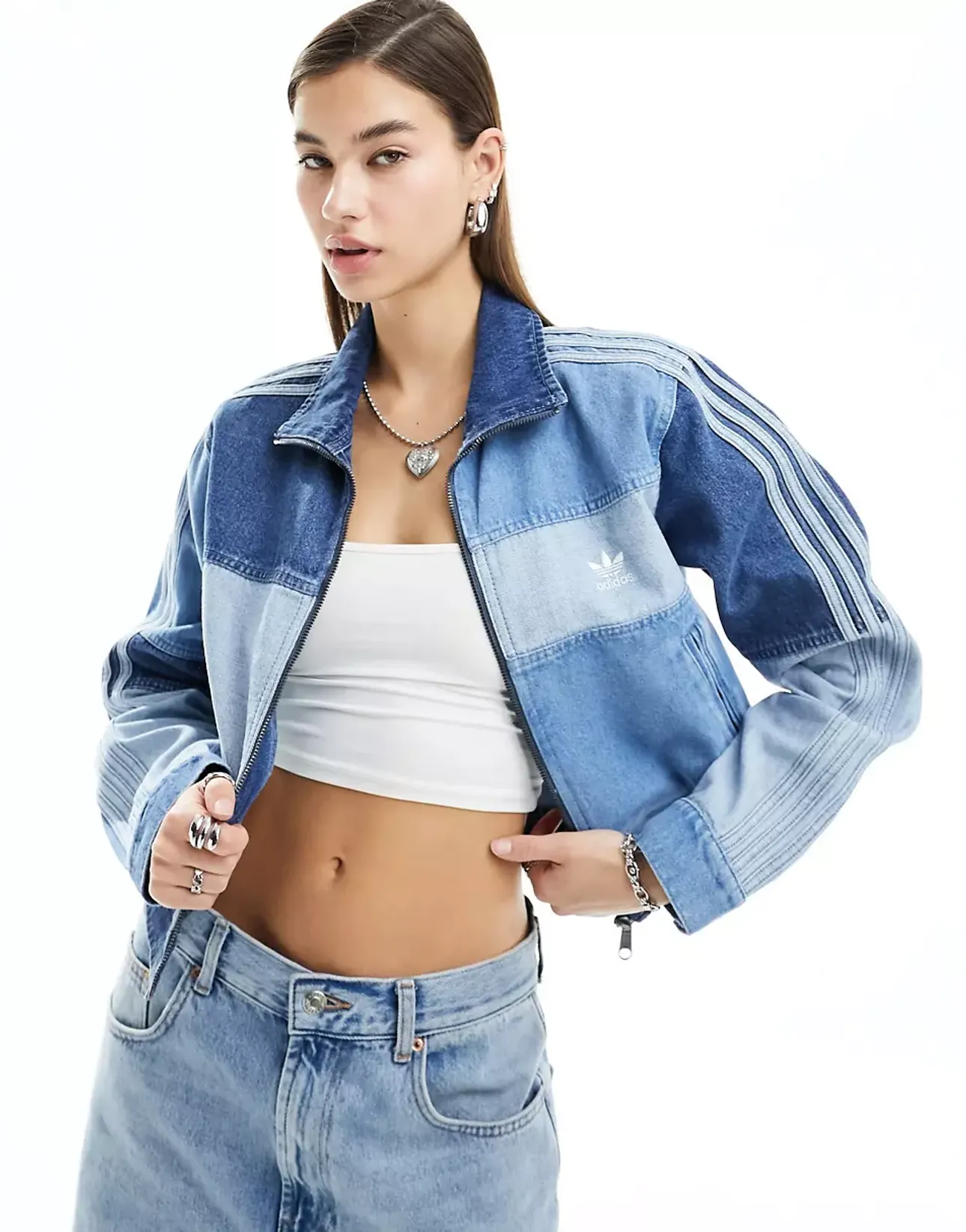 adidas Originals x Ksenia Schnaider - Haut de survêtement en denim effet patchwork | ASOS