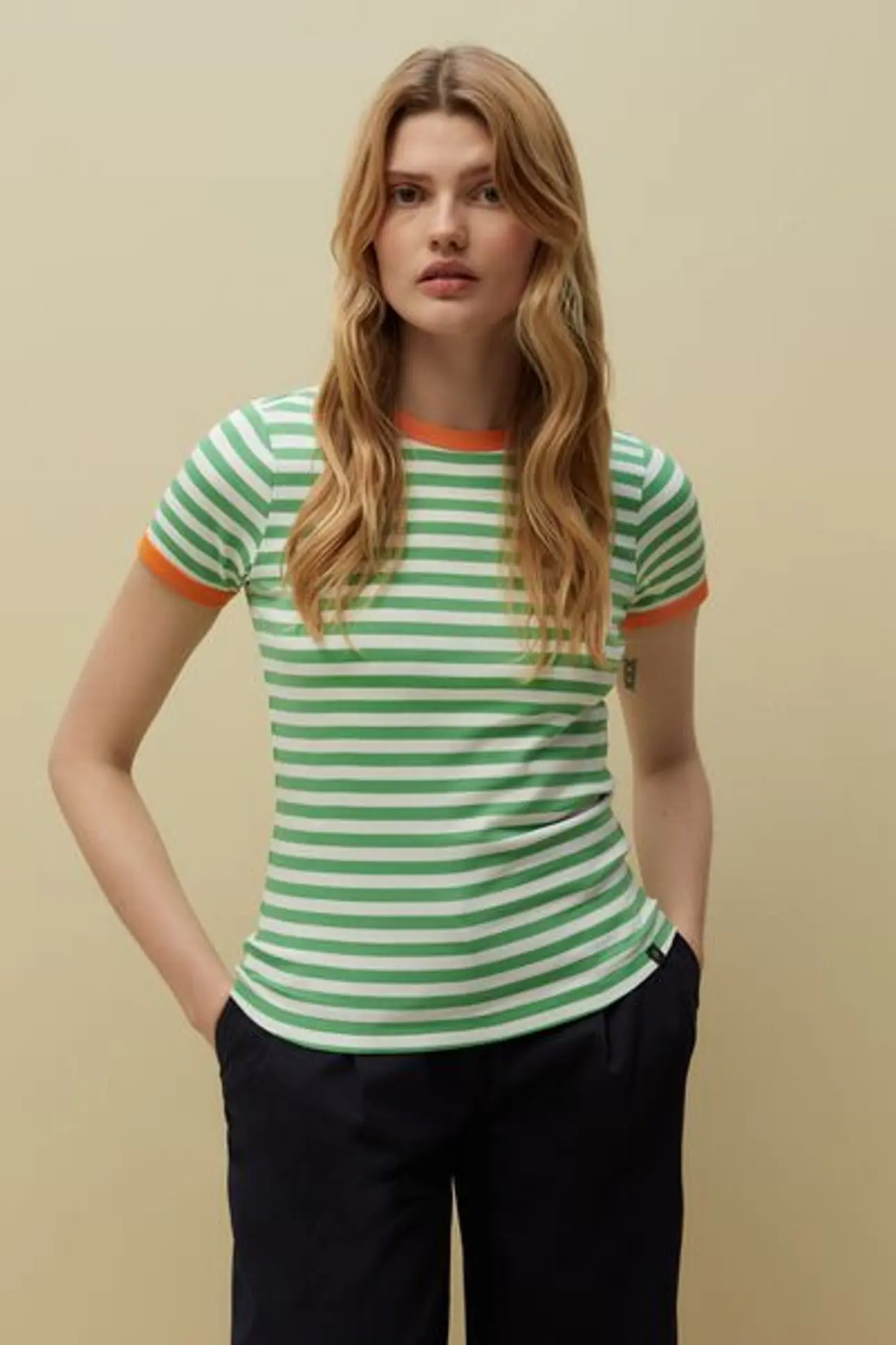 T-shirt in cotone Supima a righe Bianco/Verde PIOMBO da Donna | OVS
