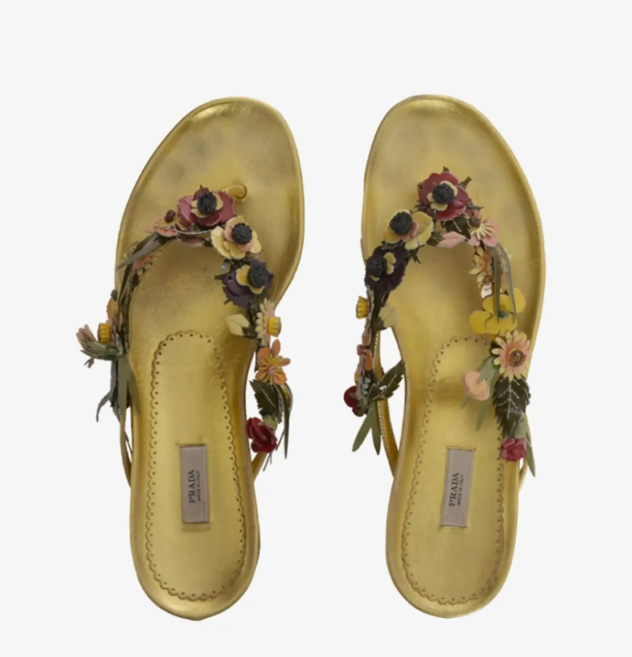 Leather flip flops Prada Gold size 37 IT in Leather - 41083093