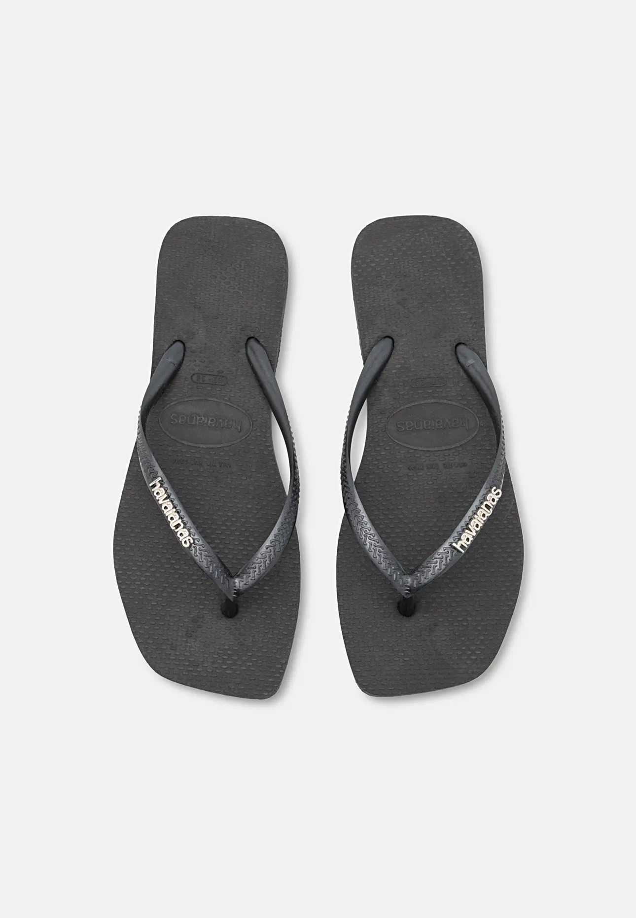 Havaianas SQUARE LOGO METALLIC - Bade-Zehentrenner - black/silver/schwarz - Zalando.at